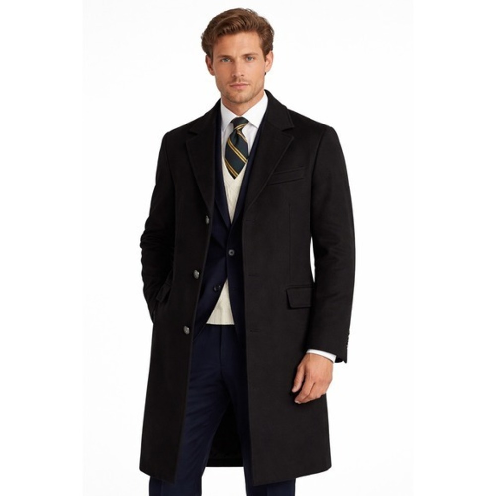 J Crew Men Rivington Topcoat Italian Wool Cashmere Blend Size 38 S Black NWT